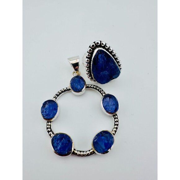 Vtg Ring  & Pendant Raw Iolite Set in Sterling Silver Size 7.75 Ring - Picture 1 of 8